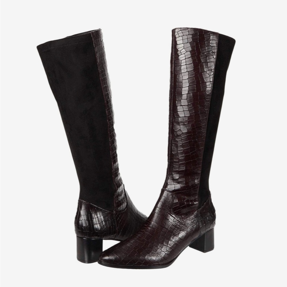 Kirby Trotter Wine Red Croc Leather Heeled Knee High Boot